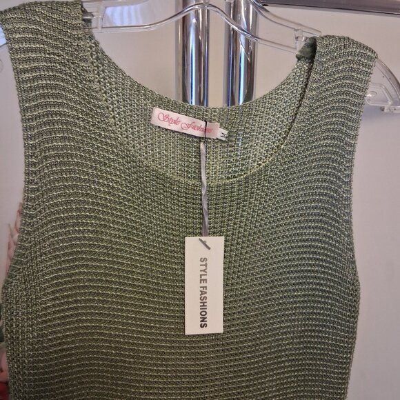 NEW Soft Stretchy Cardigan Knit Olive Green Camisoles Tank Top Sleeveless Tops - Picture 9 of 12
